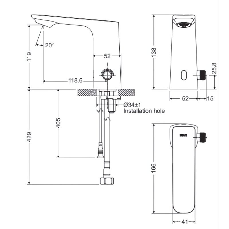 Vòi chậu nóng lạnh tự động Inax AMV-91K 2 Vòi chậu nóng lạnh tự động Inax AMV-91K