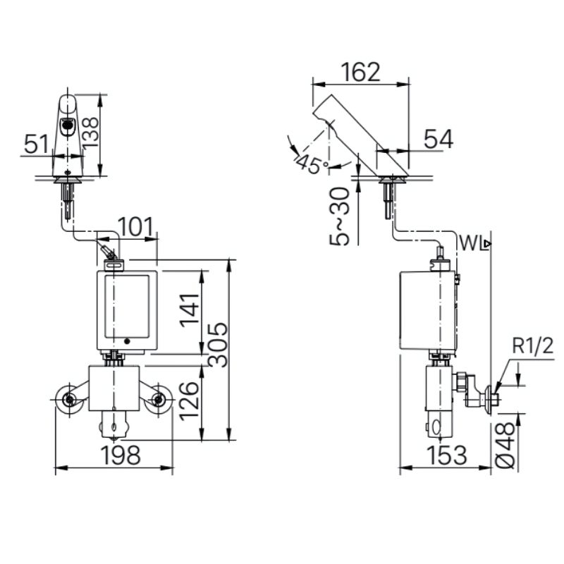 Vòi lavabo cảm ứng nước lạnh Inax AMV-300 2 Vòi lavabo cảm ứng nước lạnh Inax AMV-300