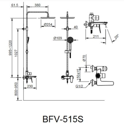 Vòi sen tắm cây nóng lạnh Inax BFV-515S