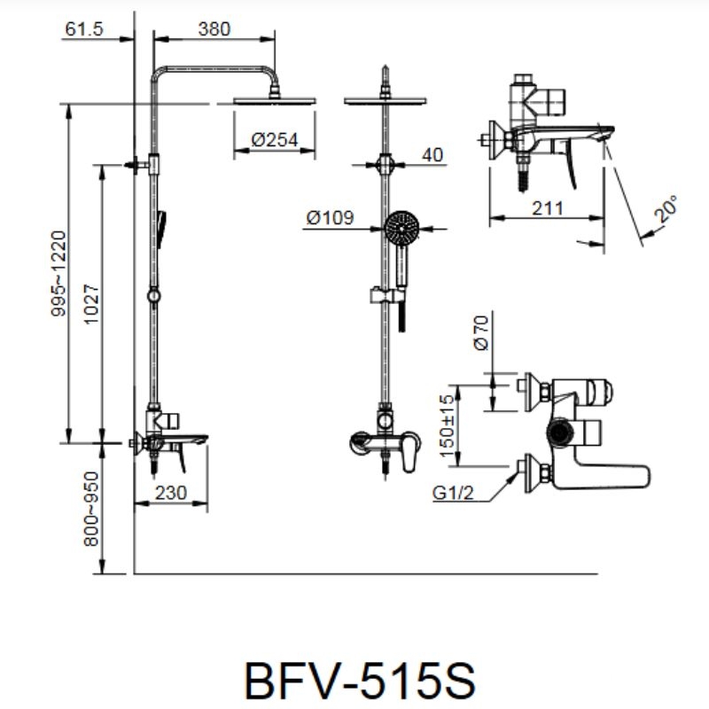 Vòi sen tắm cây nóng lạnh Inax BFV-515S 2 Vòi sen tắm cây nóng lạnh Inax BFV-515S