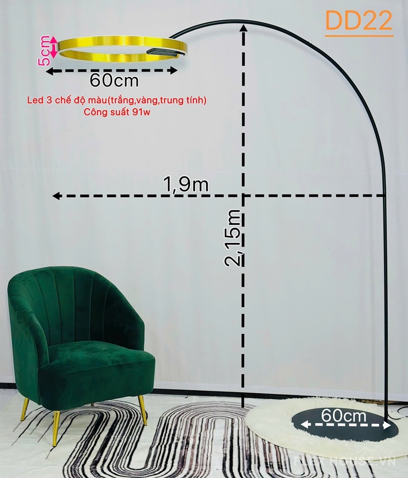 Đèn cây trang trí góc sofa chao xuyên thấu DD22 2 Kích thước đèn cây DD22