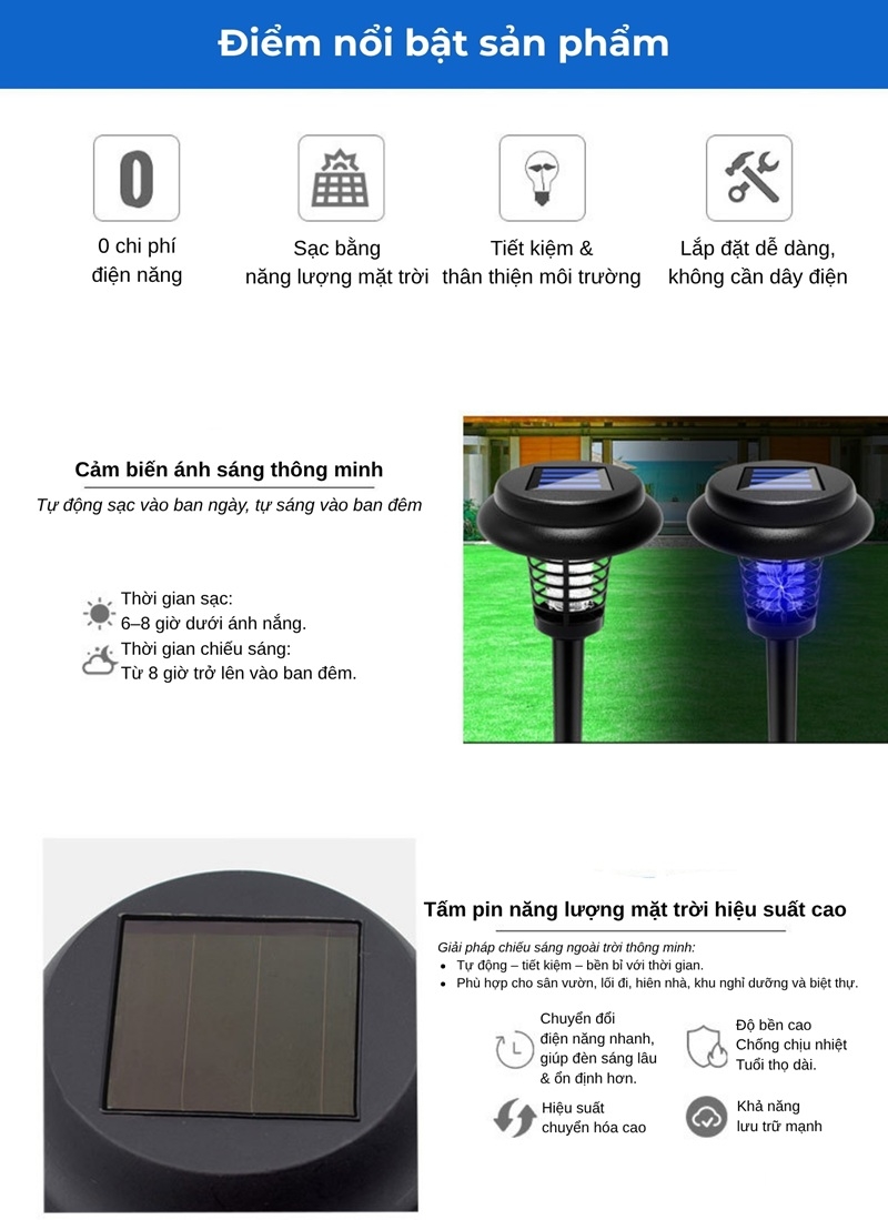 Đèn chống muỗi giật điện vật lý thông minh cắm đất GXY3341