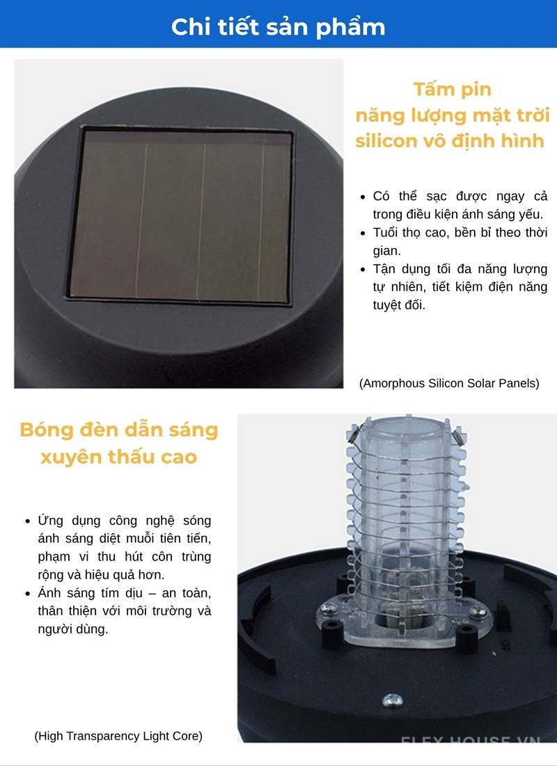 Đèn chống muỗi giật điện vật lý thông minh cắm đất GXY3341