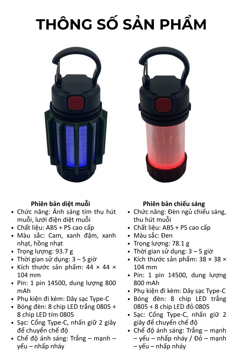 Đèn diệt muỗi sạc Type-C yên tĩnh cho mẹ và bé JY2449