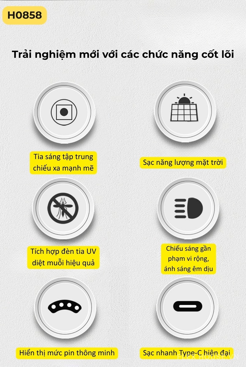 Đèn pin chống muỗi công suất cao sạc USB đa năng H0858