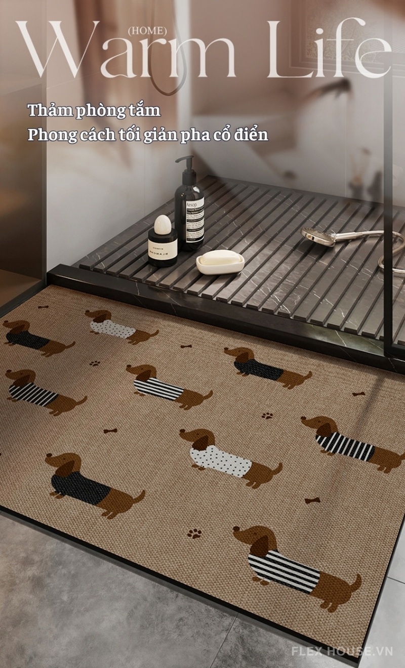 Thảm chùi chân nhà tắm họa tiết chó Dachshund XF3031