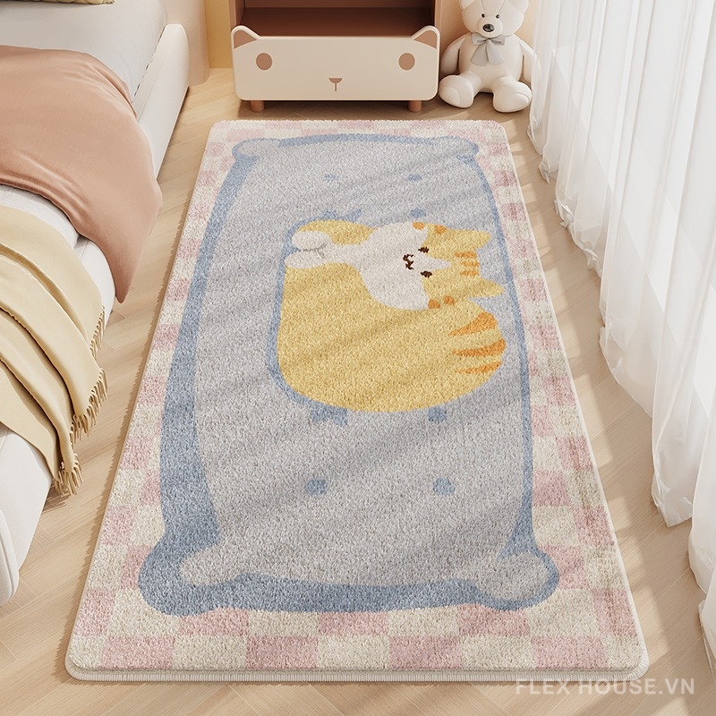 Thảm dệt sợi polyester mô phỏng Cashmere hồng pastel XF8804.03
