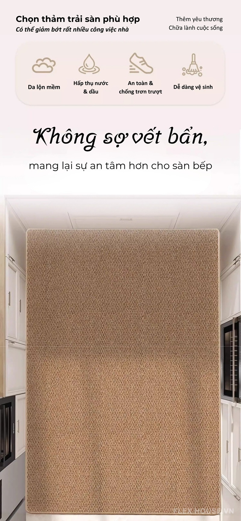 Thảm nhà bếp giả sisal chống trượt siêu thấm hút XF1472