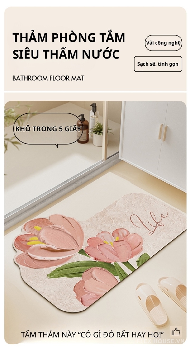 Thảm nhà tắm siêu thấm nước hình hoa tulip XF5847 1 Thảm nhà tắm siêu thấm nước hình hoa tulip XF5847