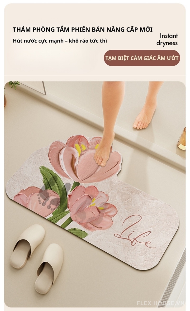 Thảm nhà tắm siêu thấm nước hình hoa tulip XF5847 3 Thảm nhà tắm siêu thấm nước hình hoa tulip XF5847