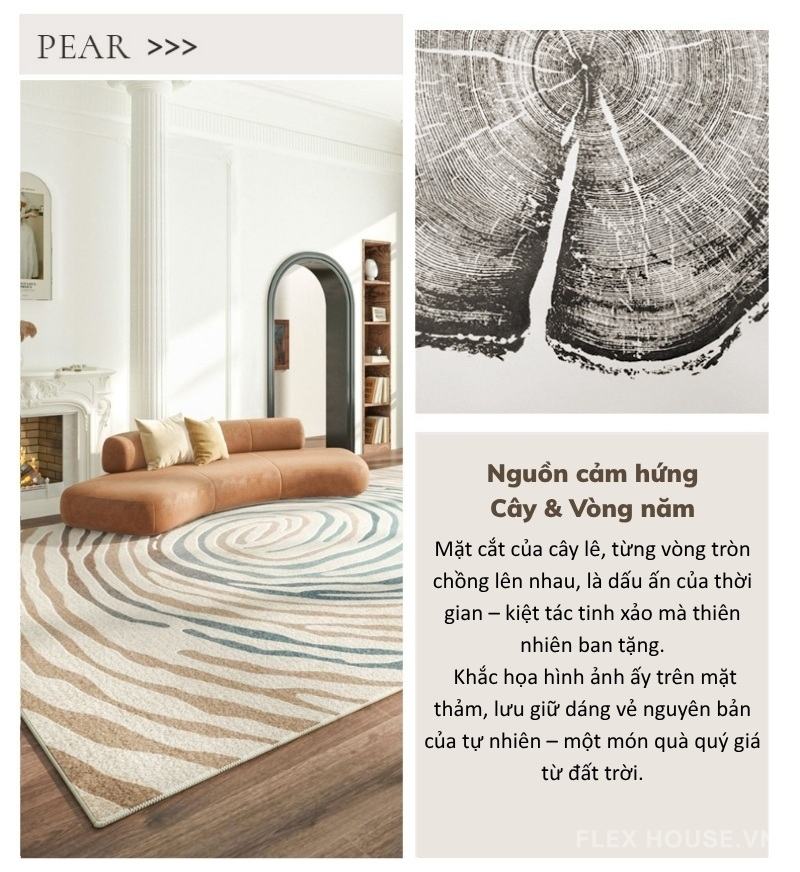 Thảm phòng khách hiện đại họa tiết vòng năm nghệ thuật XF5124