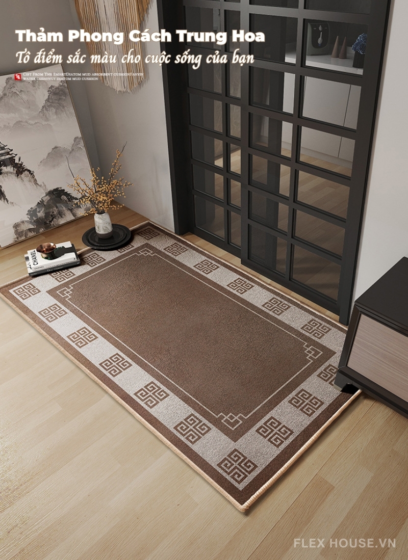 Thảm hoa văn cổ điển Á Đông sang trọng XF5636