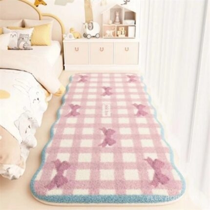 Thảm trải cạnh giường nơ kẻ ô phong cách Korean Cozy XF8776.01