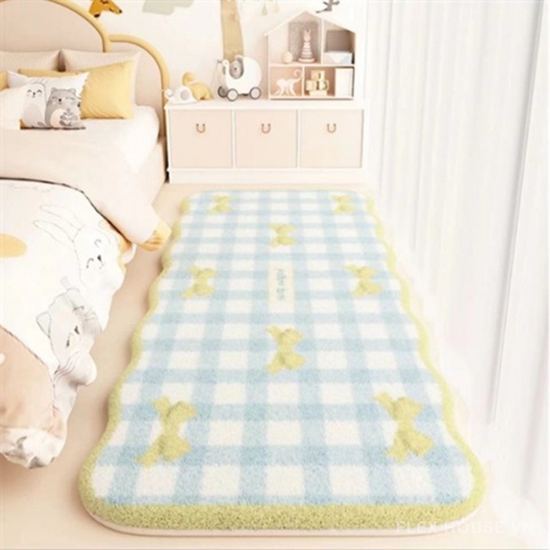 Thảm trải cạnh giường nơ kẻ ô phong cách Korean Cozy XF8776.02