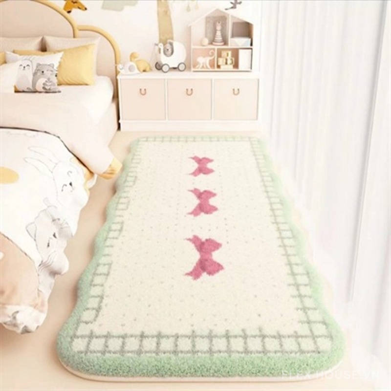 Thảm trải cạnh giường nơ kẻ ô phong cách Korean Cozy XF8776.03