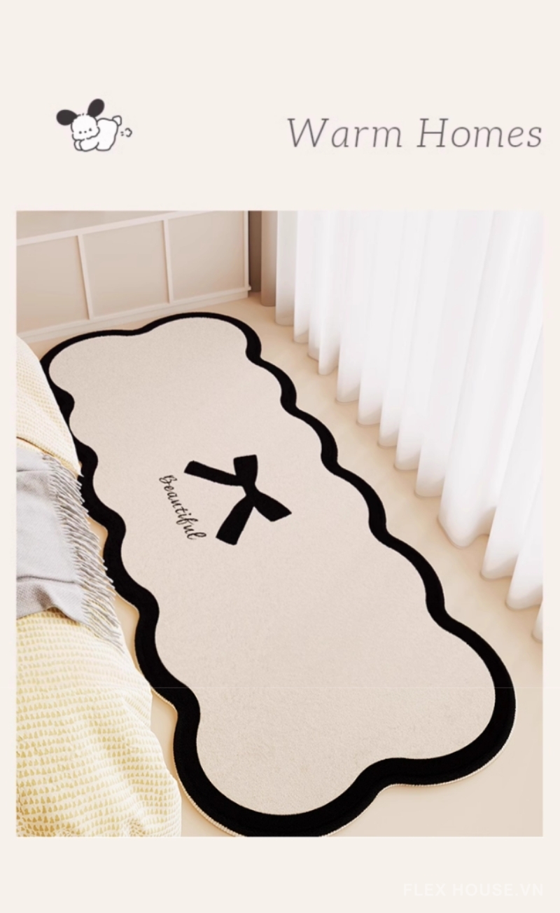 Thảm trải cạnh giường nơ ruy băng đen Beautiful XF8775