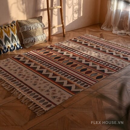 Thảm trải sàn họa tiết Tribal gam màu đất ấm XF0892