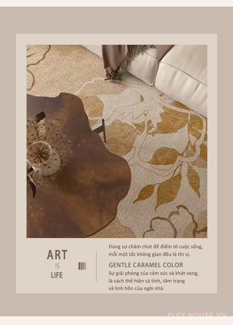 Thảm trải sàn phòng khách caramel ấm áp XF8682