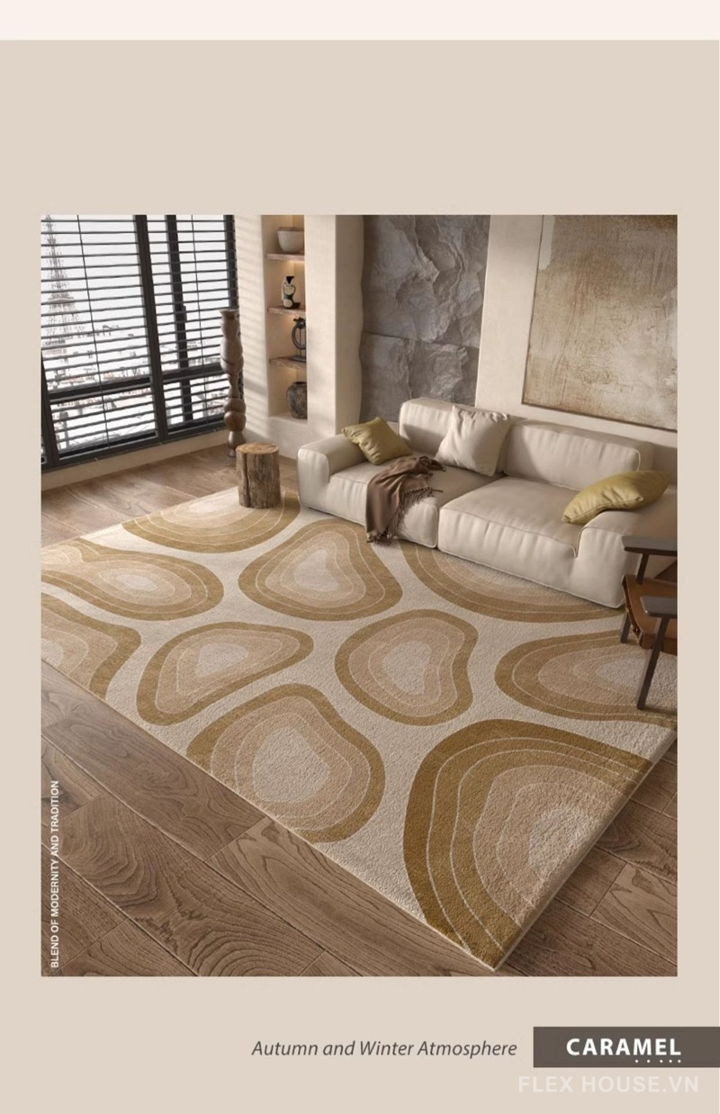 Thảm trải sàn phòng khách caramel ấm áp XF8682