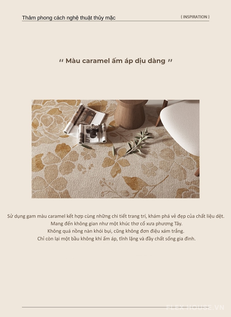 Thảm trải sàn phòng khách caramel ấm áp XF8682