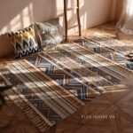 Thảm trang trí tua rua họa tiết sọc kẻ zigzag XF0891