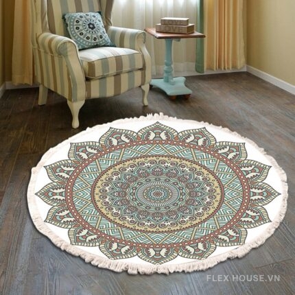 Thảm tròn Bohemian hoa lá đồng nội XF8036-23