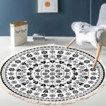 Thảm tròn Bohemian Mandala trắng đen XF8036-9