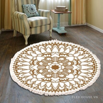 Thảm tròn Bohemian tông nâu mộc mạc XF8036-36