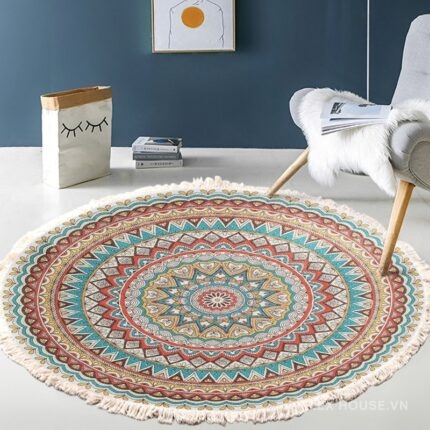 Thảm tròn Bohemian tua rua đa sắc XF8036-13