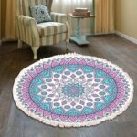 Thảm tròn Boho hồng và xanh ngọc XF8036-22