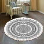 Thảm tròn Boho trắng đen tối giản XF8036-12