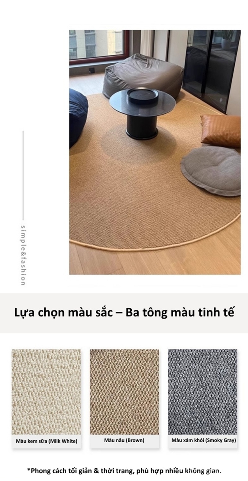 Thảm tròn giả sợi lanh chống trầy xước cao cấp XF0254