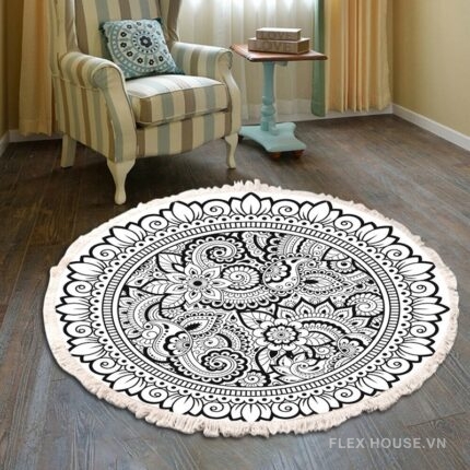 Thảm tròn hoa lá nghệ thuật Henna XF8036-25