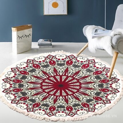 Thảm tròn họa tiết Bohemian tông đỏ XF8036-4
