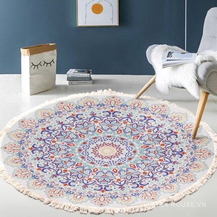Thảm tròn hoa văn Mandala may mắn XF8036-5
