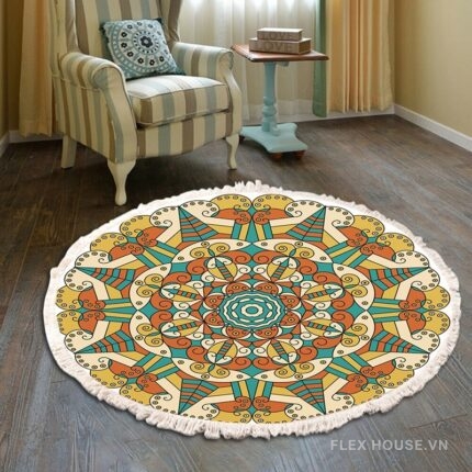 Thảm tròn Mandala Boho sắc màu Retro XF8036-28