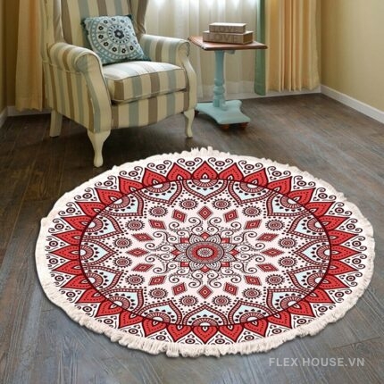 Thảm tròn Mandala decor bàn trà gỗ XF8036-30