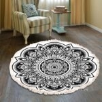 Thảm tròn Mandala hoa sen trắng đen XF8036-26