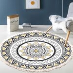 Thảm tròn Mandala vàng đen độc đáo XF8036-11