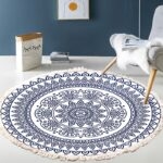 Thảm tròn Mandala xanh trắng tinh tế XF8036-6