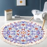 Thảm tròn polyester Bohemian tua rua XF8036-7
