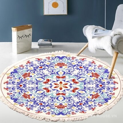 Thảm tròn polyester Bohemian tua rua XF8036-7
