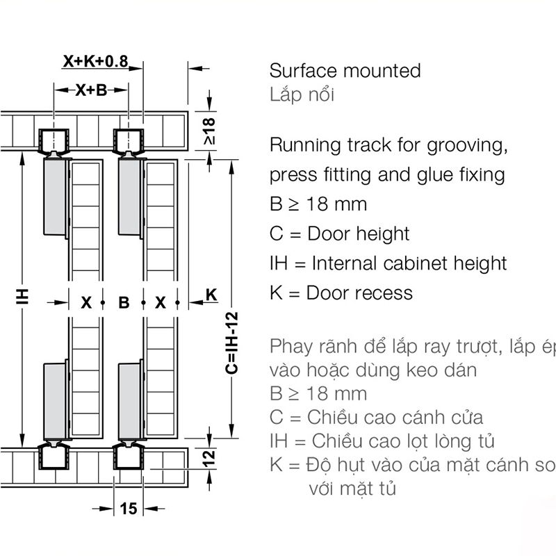 Phụ kiện cửa trượt tủ giảm chấn Slido F-Line18 50A Hafele 401.30.016 4 Phụ kiện cửa trượt tủ giảm chấn Slido F-Line18 50A Hafele 401.30.016 9