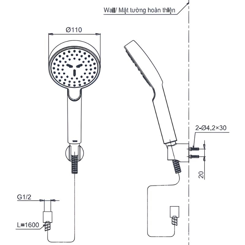 Bát sen tắm 1 chế độ phun TOTO TBW07008A 2 Bát sen tắm 1 chế độ phun TOTO TBW07008A