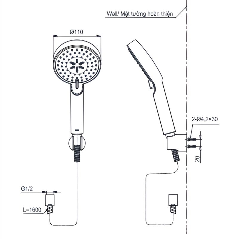 Bát sen tay tắm 3 chế độ massage TOTO TBW07009A 2 Bát sen tay tắm 2 chế độ massage TOTO TBW07009A