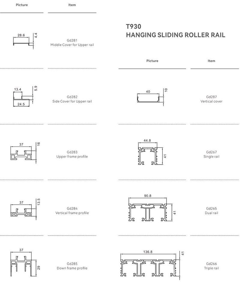 Bộ khung ray trượt cho cửa lùa đồng bộ T930 7