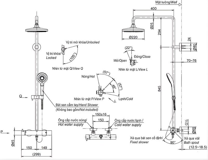 Bộ sen cây sen tắm nóng lạnh dòng G TOTO TBW01303AB 3 Bộ sen cây sen tắm nóng lạnh dòng G TOTO TBW01303AB