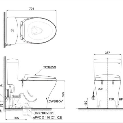 Bồn cầu nhấn xả nắp êm 1 khối TOTO MS889DRT2