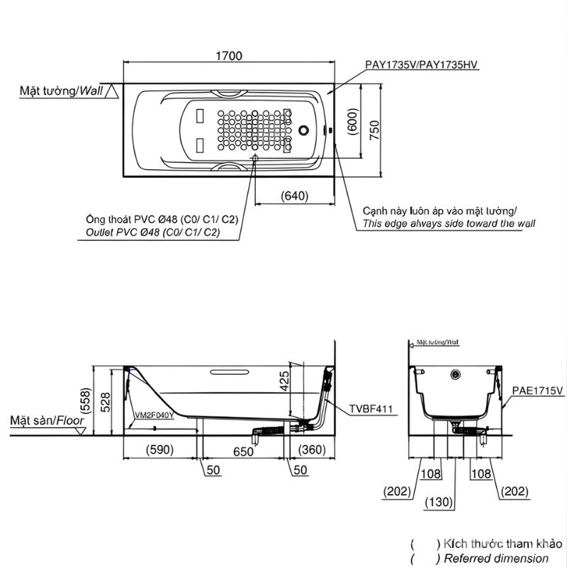 Bồn tắm có yếm không tay vịn TOTO PAY1735VC.W