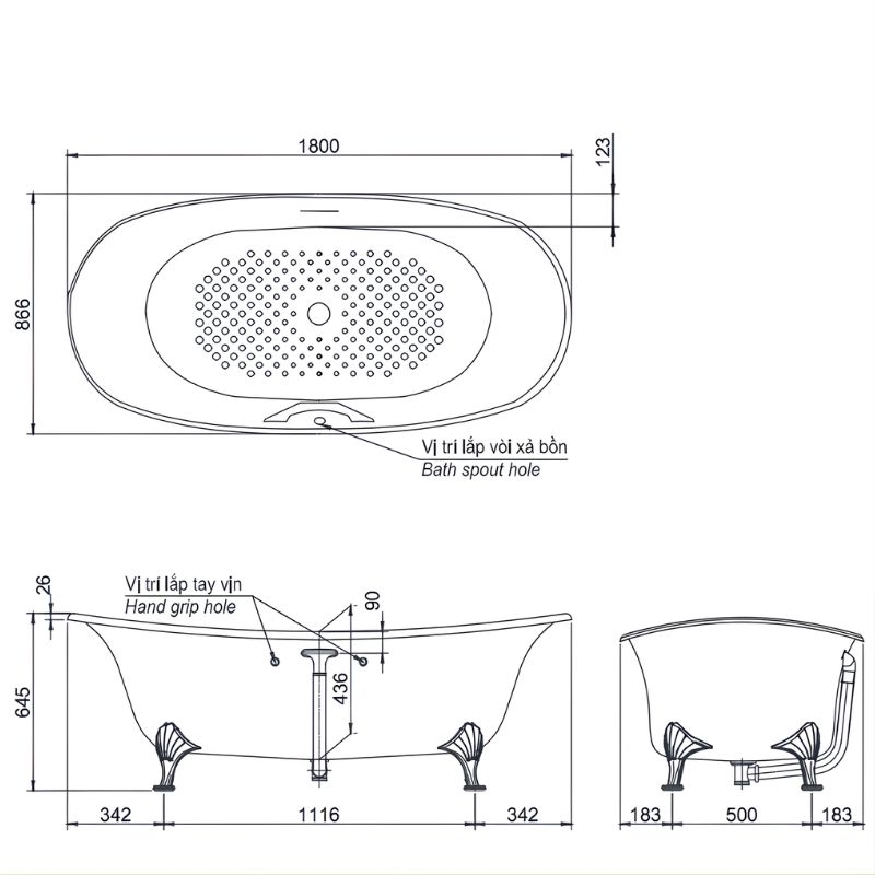 Bồn tắm màu trắng ngọc trai chân bạc TOTO PPY1806PWNE.P 2 1800x866x625mm